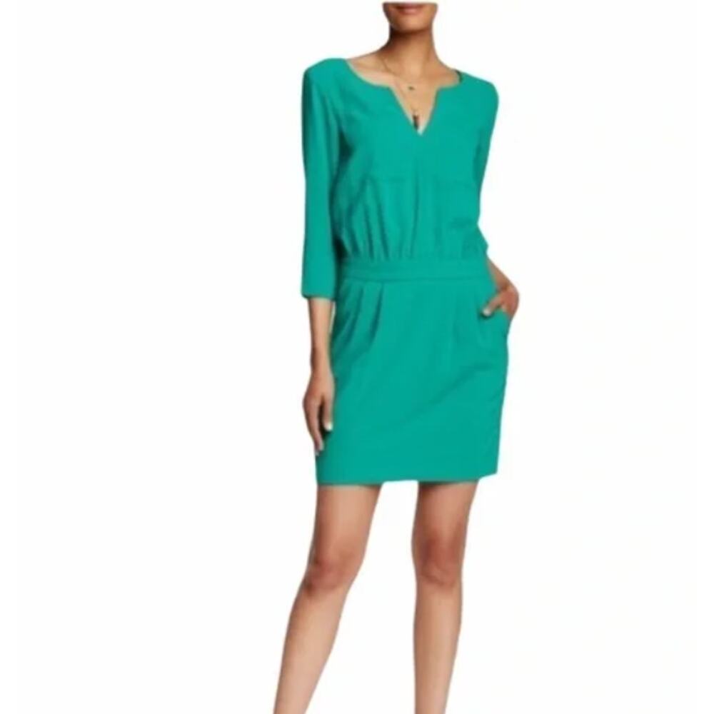 Trina Turk Wynn Crepe‎ Sheath Dress Women Size 0 Jade Green 3/4 Sleeve NEW